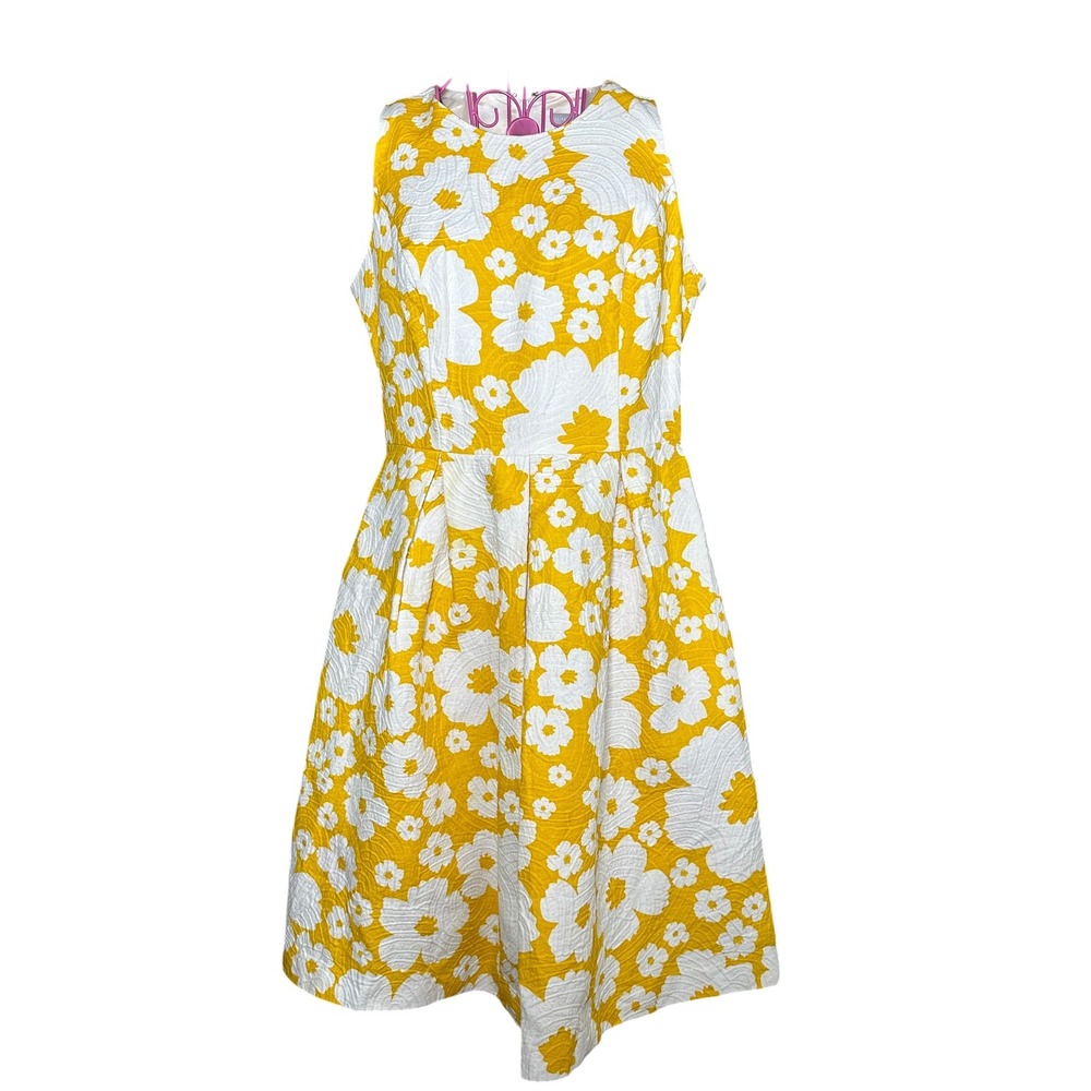 Luxe by Carmen Marc Valvo Floral Fit & Flare Dress Retro Jaquard Yellow Size 8